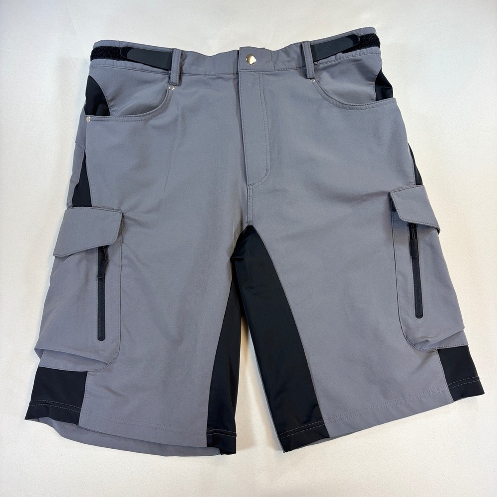 MTB Cargo Shorts Mens‎ XL Gray Adjustable Waist Hiking Mountain Bike Athleisure